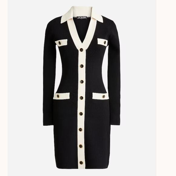 J. Crew Contrast Trim Black Sweater Dress - Picture 1 of 8